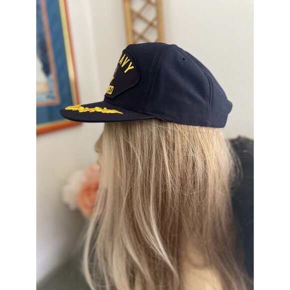 US Navy Cap Retired Snap Back Baseball Blue Embroidered OS Naval Aviation Wings - Picture 12 of 16